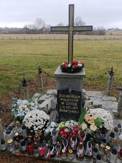 Pomnik wykonany z granitu w kształcie prostokąta, na szczycie znajduje się krzyż wykonany też z tego