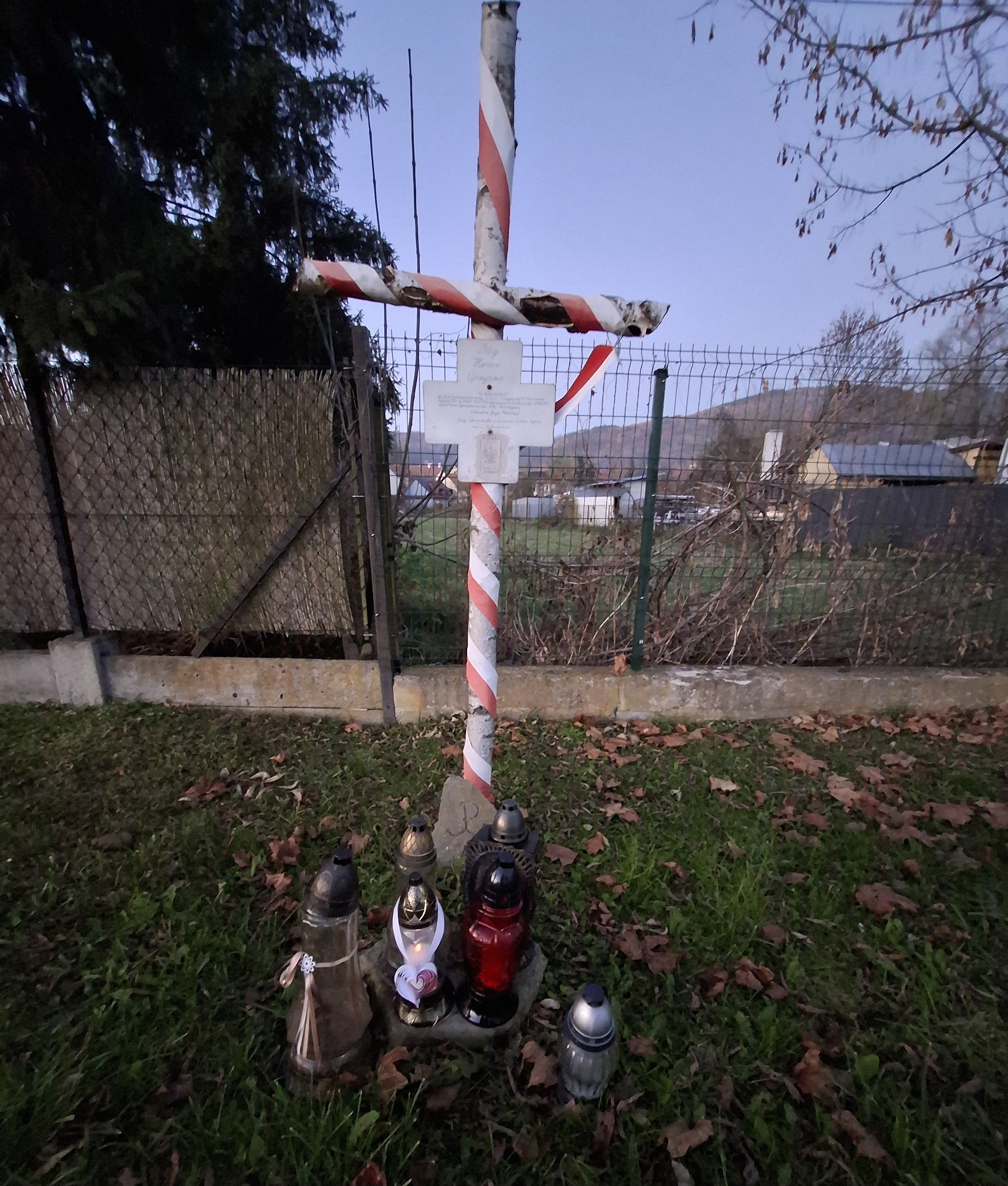 Miejsce pamięci w formie krzyża z drzewa brzozy